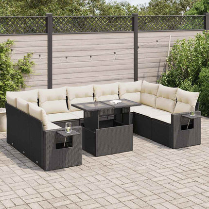 sofasæt til haven 10 dele med hynder polyrattan sort