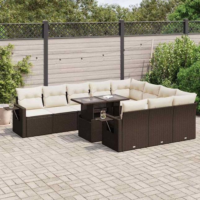 loungesæt til haven 11 dele med hynder polyrattan brun