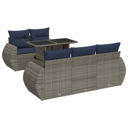 sofasæt til haven 6 dele med hynder polyrattan akacietræ grå