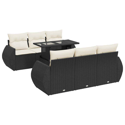 sofasæt til haven 7 dele med hynder polyrattan sort