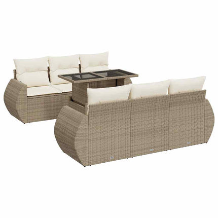 sofasæt til haven 7 dele med hynder polyrattan beige