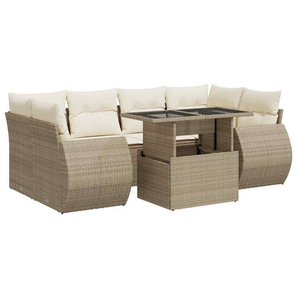 sofasæt til haven 7 dele med hynder polyrattan beige