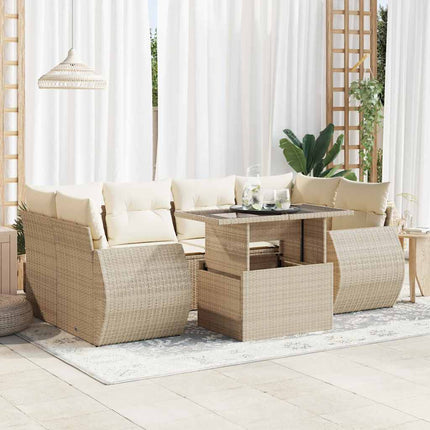 sofasæt til haven 7 dele med hynder polyrattan beige