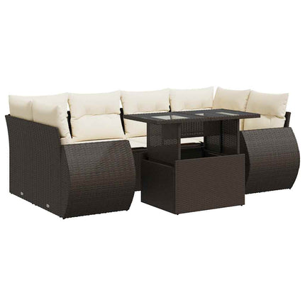 sofasæt til haven 7 dele med hynder polyrattan brun