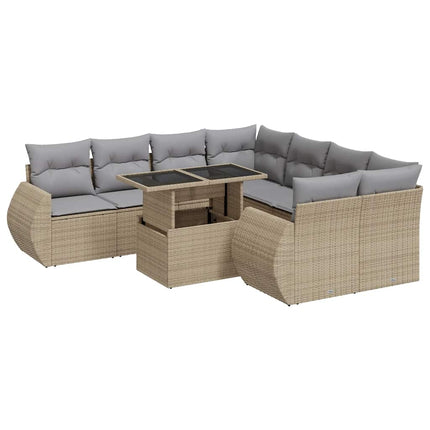 sofasæt til haven 9 dele med hynder polyrattan beige