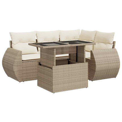 sofasæt til haven 5 dele med hynder polyrattan beige