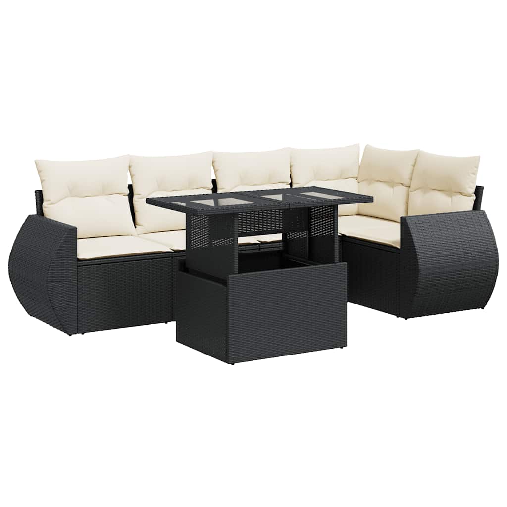 sofasæt til haven 6 dele med hynder polyrattan sort