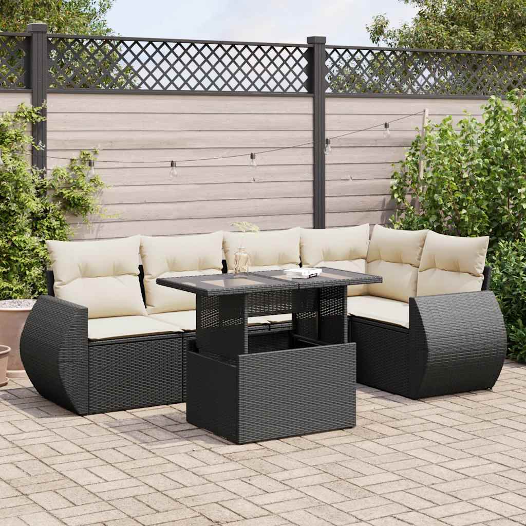 sofasæt til haven 6 dele med hynder polyrattan sort