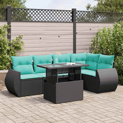 sofasæt til haven 6 dele med hynder polyrattan akacietræ sort