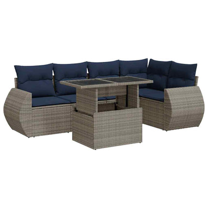sofasæt til haven 6 dele med hynder polyrattan akacietræ grå