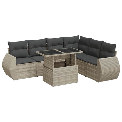 sofasæt til haven 7 dele med hynder polyrattan lysegrå