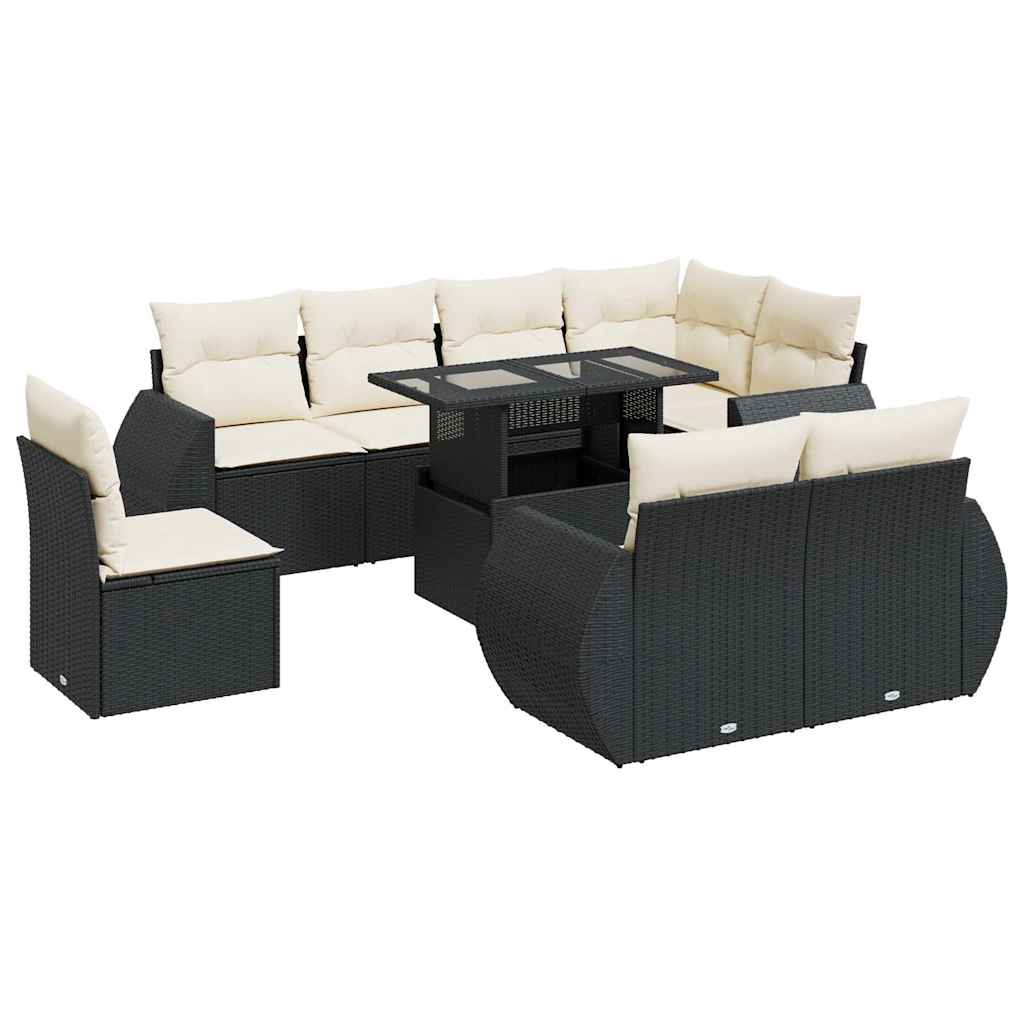 sofasæt til haven 9 dele med hynder polyrattan sort