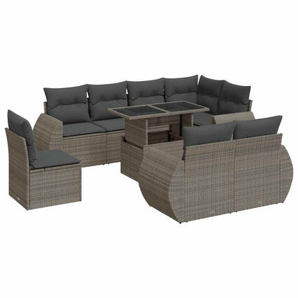 sofasæt til haven 9 dele med hynder polyrattan grå
