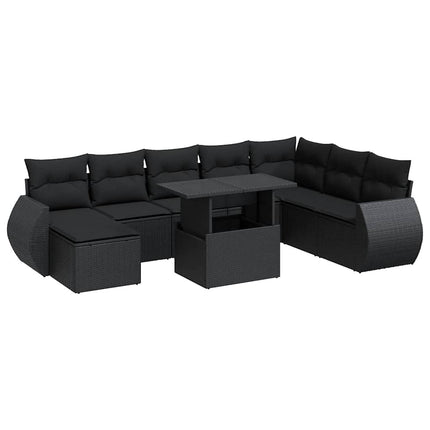 sofasæt til haven 9 dele med hynder polyrattan sort