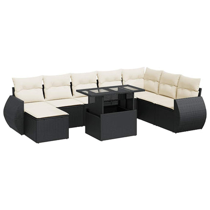 sofasæt til haven 9 dele med hynder polyrattan sort