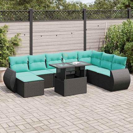sofasæt til haven 9 dele med hynder polyrattan akacietræ sort