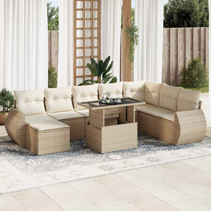 sofasæt til haven 9 dele med hynder polyrattan beige