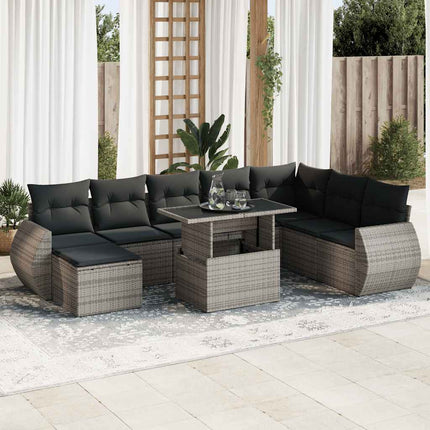 sofasæt til haven 9 dele med hynder polyrattan grå