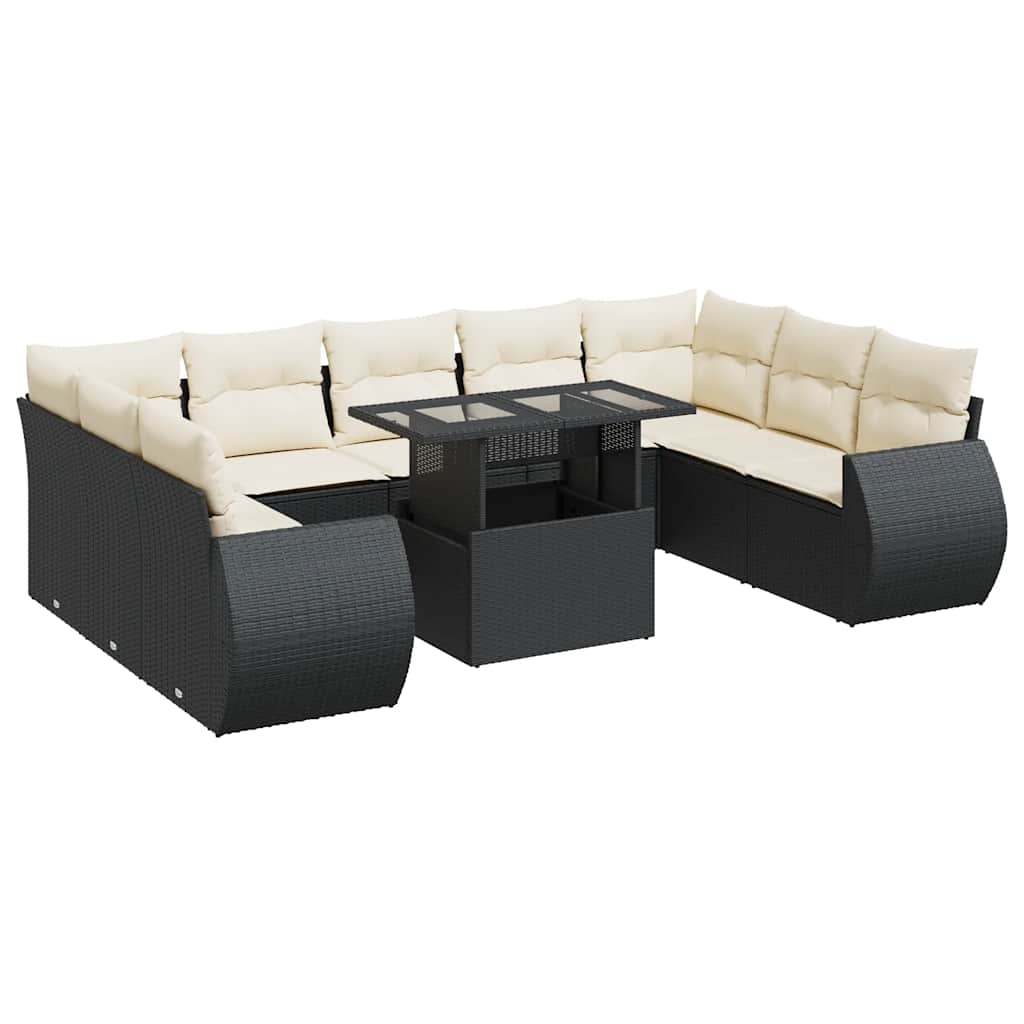 sofasæt til haven 10 dele med hynder polyrattan sort