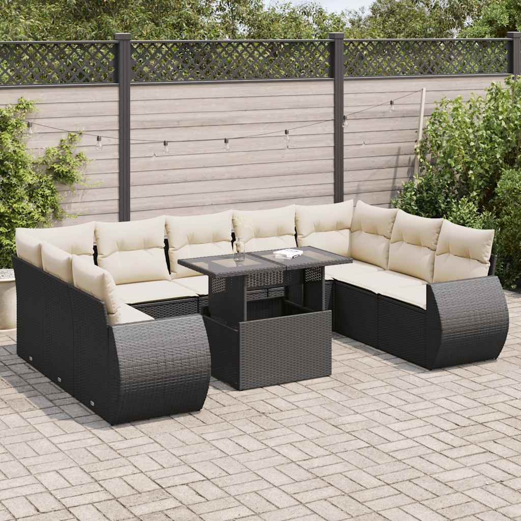 sofasæt til haven 10 dele med hynder polyrattan sort