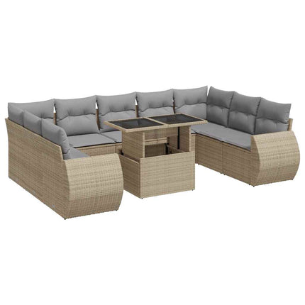 sofasæt til haven 10 dele med hynder polyrattan beige