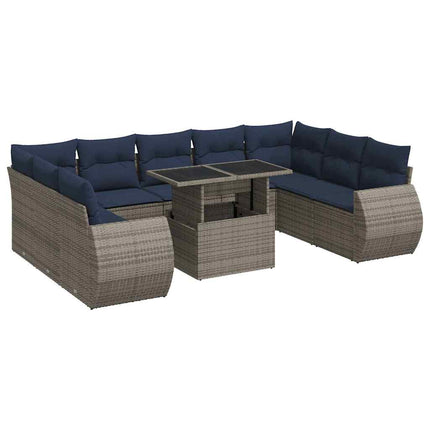 sofasæt til haven 10 dele med hynder polyrattan akacietræ grå