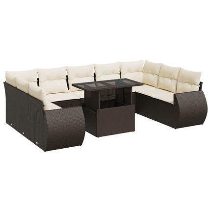 sofasæt til haven 10 dele med hynder polyrattan brun