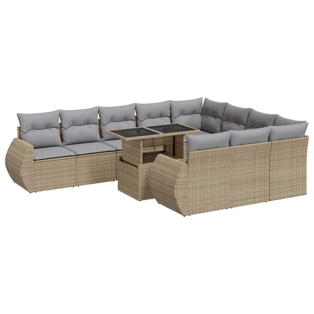 sofasæt til haven 11 dele med hynder polyrattan beige