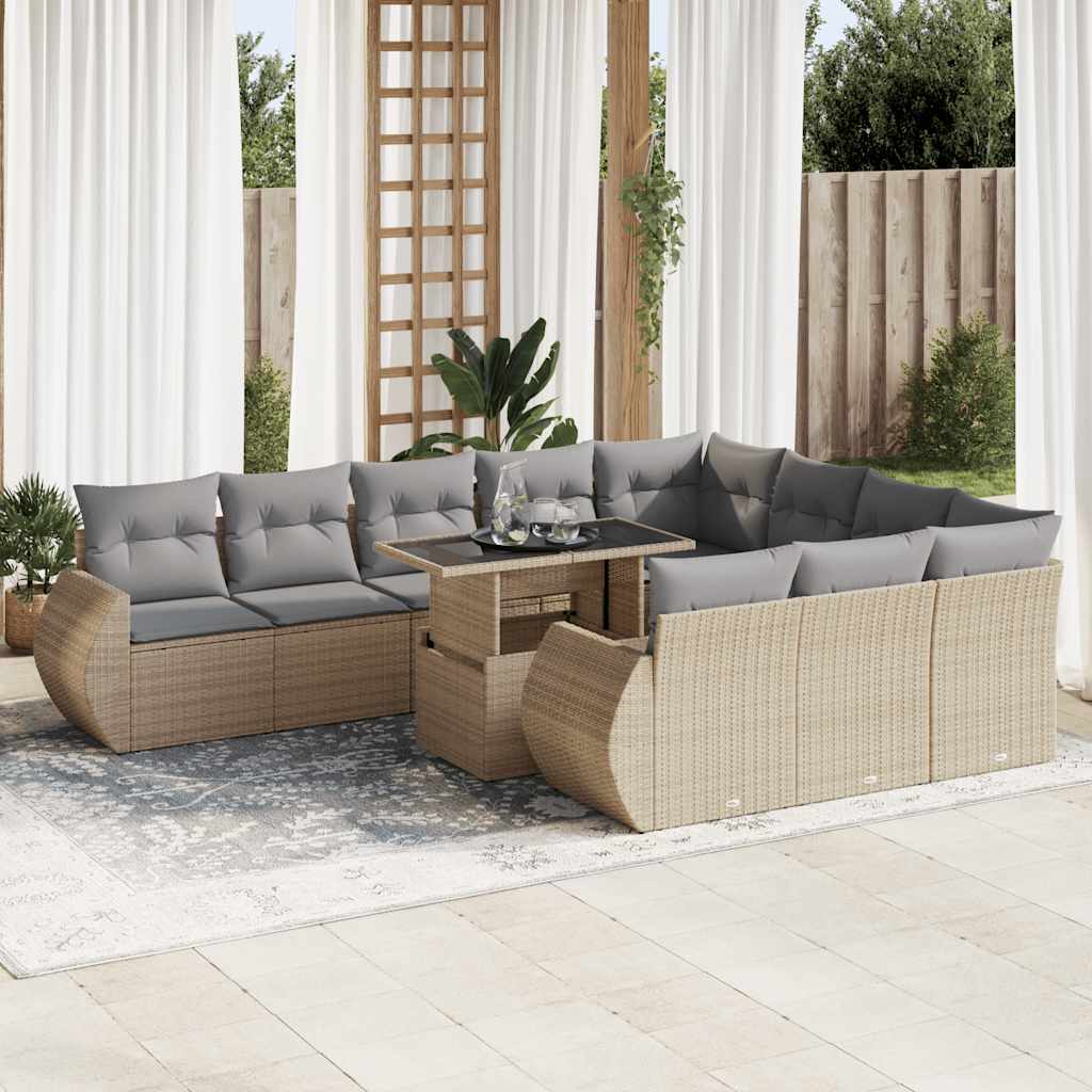 sofasæt til haven 11 dele med hynder polyrattan beige