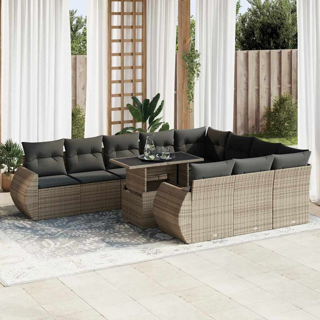 loungesæt til haven 11 dele med hynder polyrattan grå