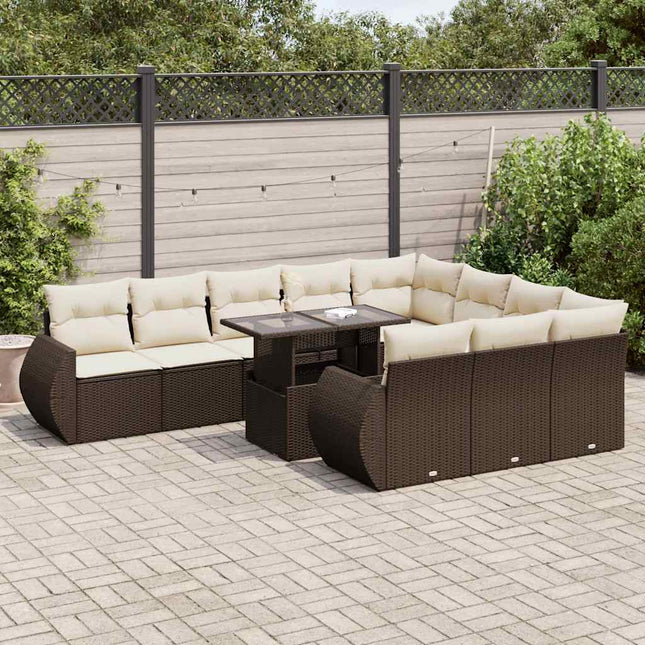 loungesæt til haven 11 dele med hynder polyrattan brun