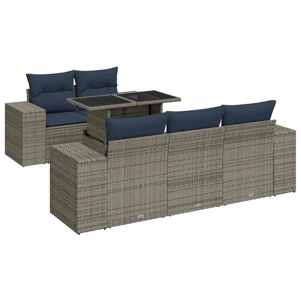 sofasæt til haven 6 dele med hynder polyrattan akacietræ grå
