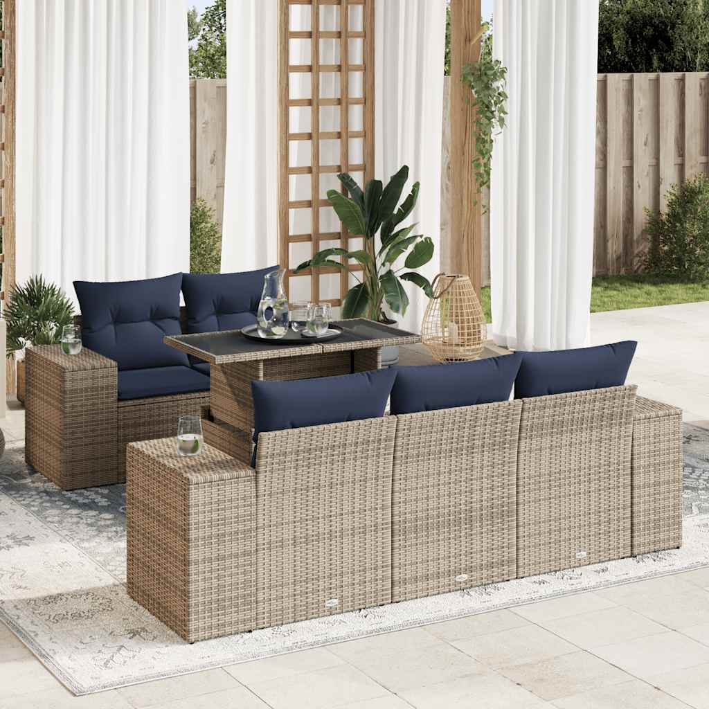 sofasæt til haven 6 dele med hynder polyrattan akacietræ grå