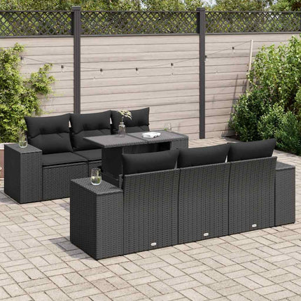 sofasæt til haven 7 dele med hynder polyrattan sort