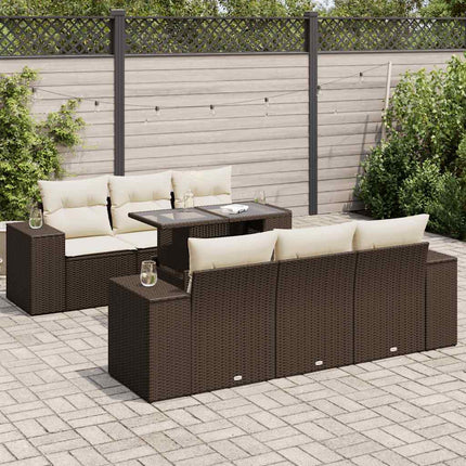 sofasæt til haven 7 dele med hynder polyrattan brun