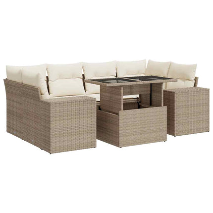 sofasæt til haven 7 dele med hynder polyrattan beige