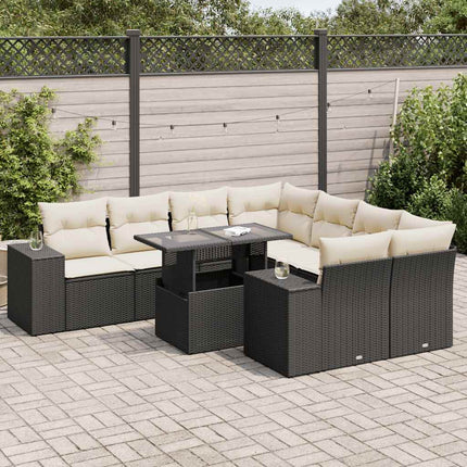 sofasæt til haven 9 dele med hynder polyrattan sort