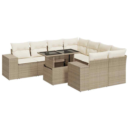 sofasæt til haven 9 dele med hynder polyrattan beige
