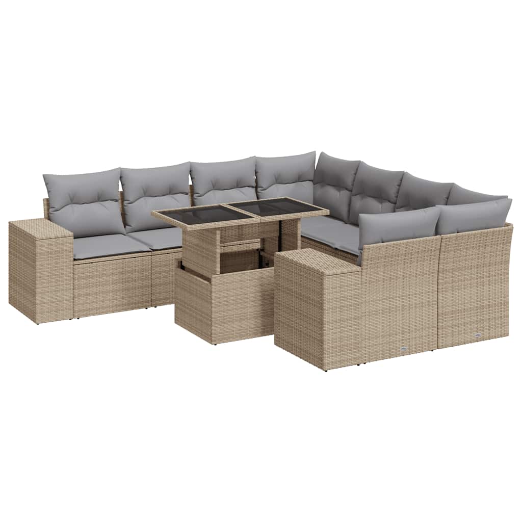 sofasæt til haven 9 dele med hynder polyrattan beige