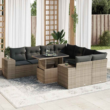 sofasæt til haven 9 dele med hynder polyrattan grå