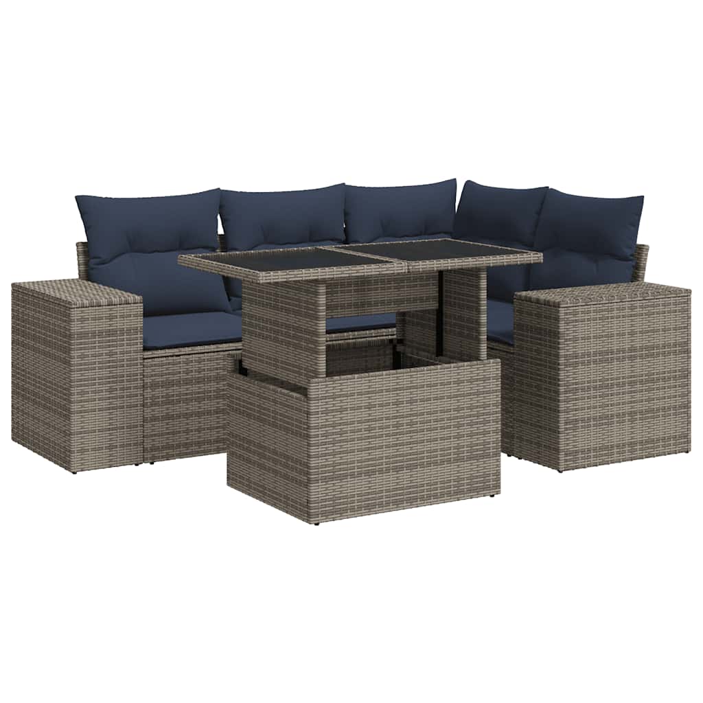 sofasæt til haven 5 dele med hynder polyrattan grå