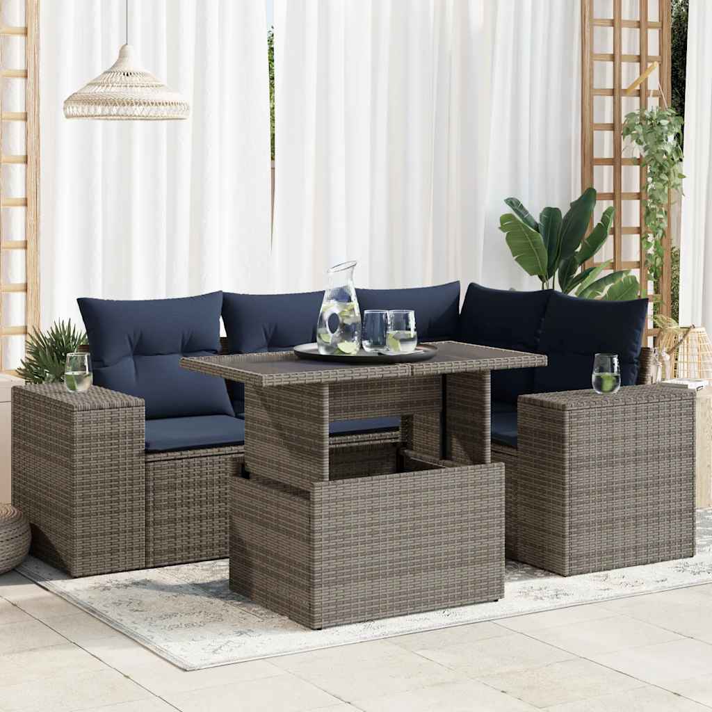 sofasæt til haven 5 dele med hynder polyrattan grå