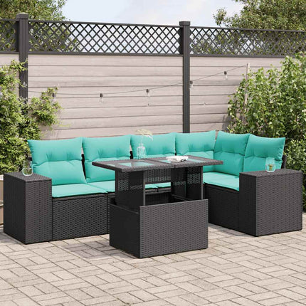 sofasæt til haven 6 dele med hynder polyrattan akacietræ sort