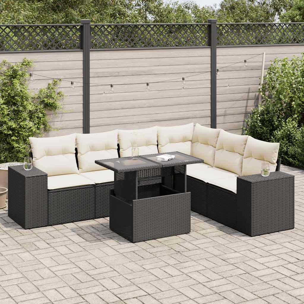 sofasæt til haven 7 dele med hynder polyrattan sort