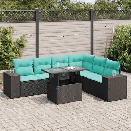 sofasæt til haven 7 dele med hynder polyrattan akacietræ sort