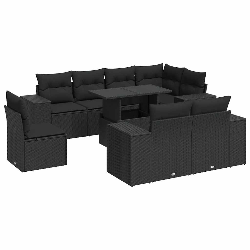 sofasæt til haven 9 dele med hynder polyrattan sort