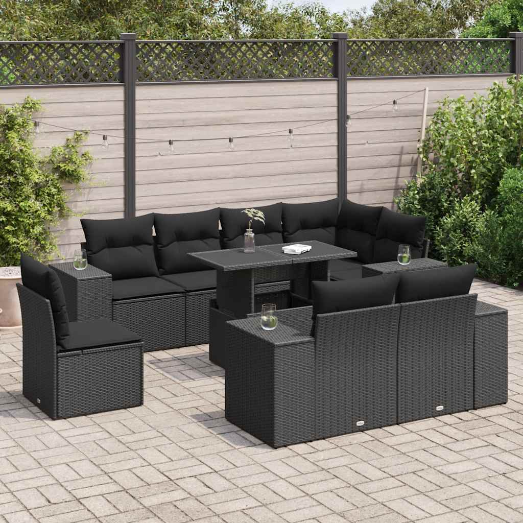 sofasæt til haven 9 dele med hynder polyrattan sort