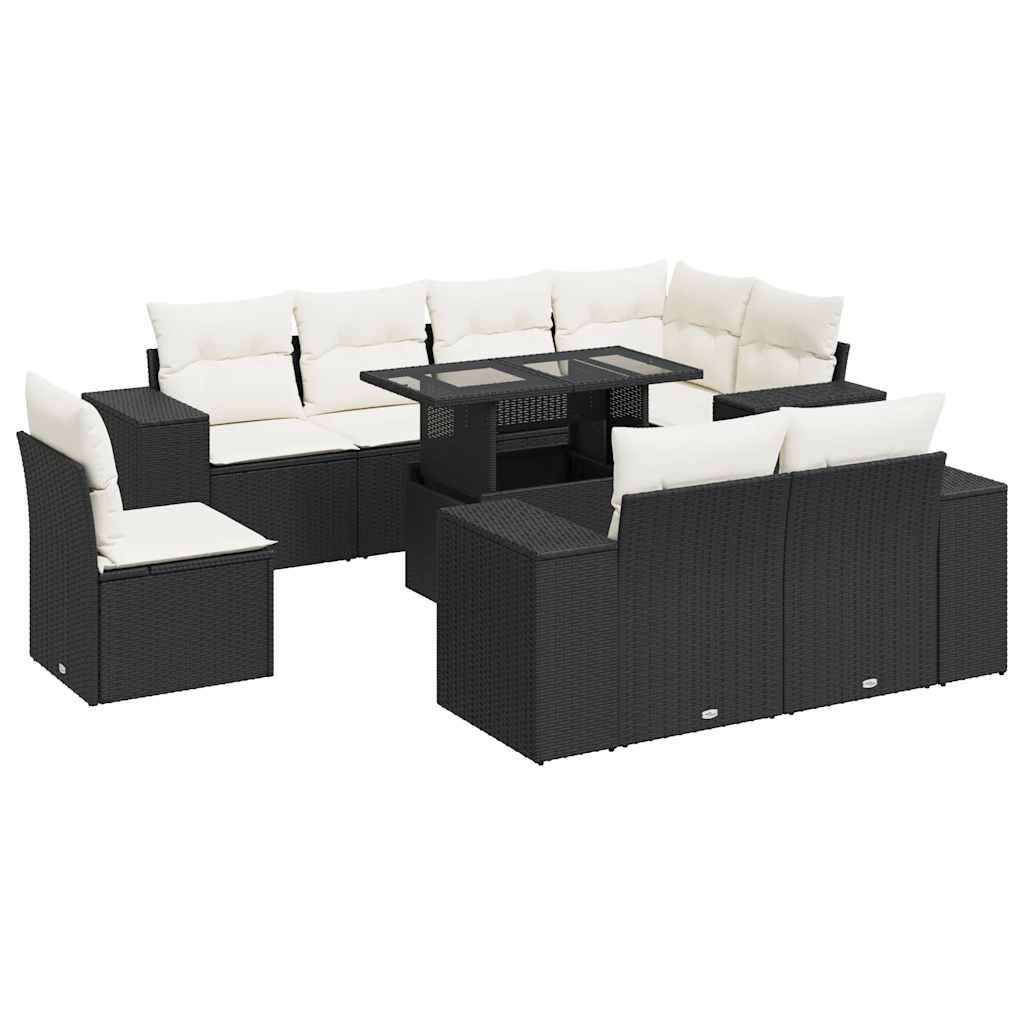 sofasæt til haven 9 dele med hynder polyrattan sort