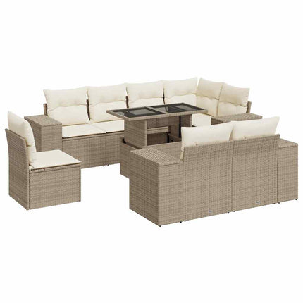 sofasæt til haven 9 dele med hynder polyrattan beige