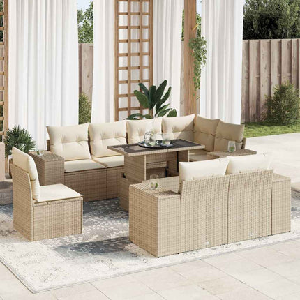 sofasæt til haven 9 dele med hynder polyrattan beige